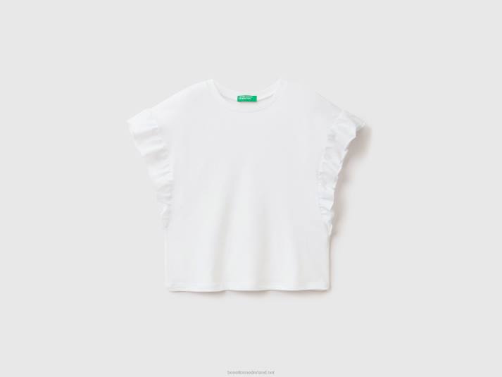 kinderen Benetton t-shirt van linnenmix met ruches wit 4R625246