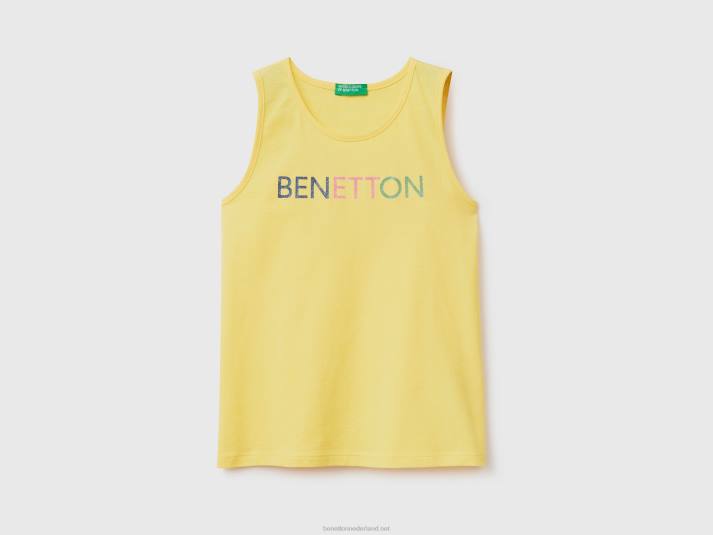 kinderen Benetton tanktop met glinsterende logoprint geel 4R622496