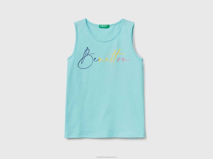 kinderen Benetton tanktop met glinsterende logoprint hemelsblauw 4R625222