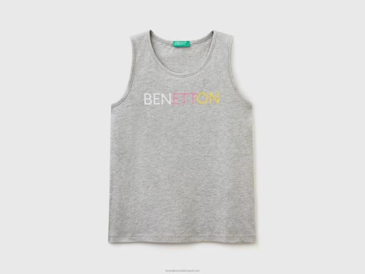 kinderen Benetton tanktop met glinsterende logoprint lichtgrijs 4R625241