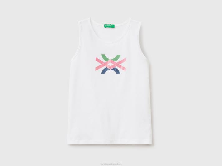 kinderen Benetton tanktop met glinsterende logoprint wit 4R625284