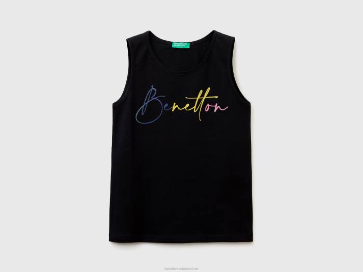 kinderen Benetton tanktop met glinsterende logoprint zwart 4R625240