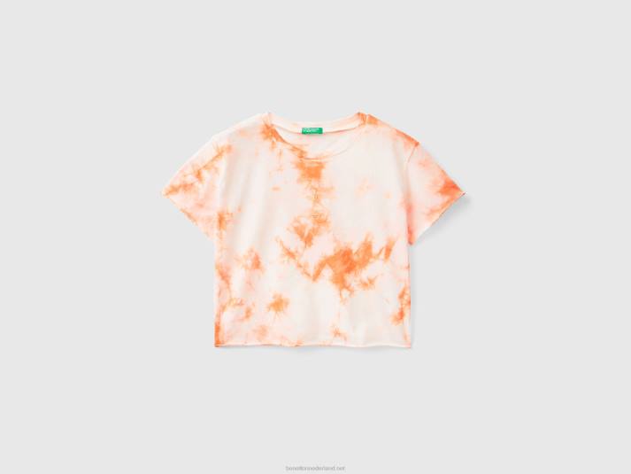 kinderen Benetton tie-dye t-shirt met borduursel zacht roze 4R625236