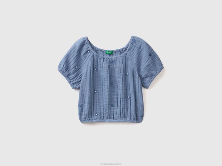 kinderen Benetton top met geborduurde bloemen luchtmacht blauw 4R622475