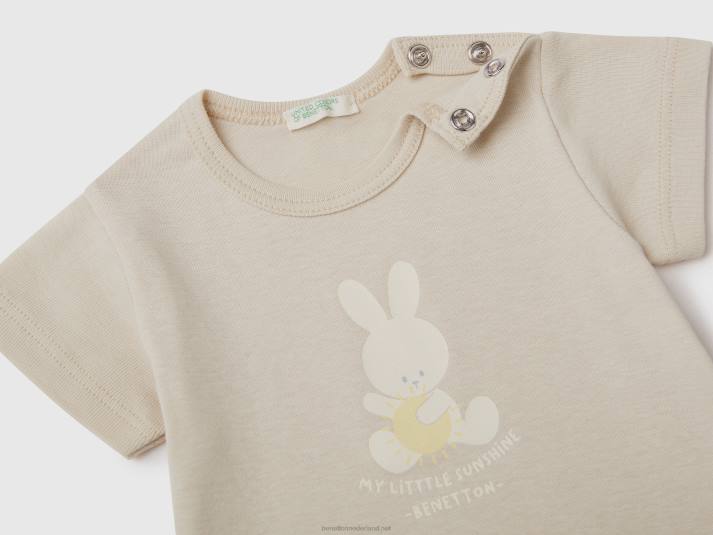 kinderen Benetton T-shirt van 100% biologisch katoen beige 4R625854