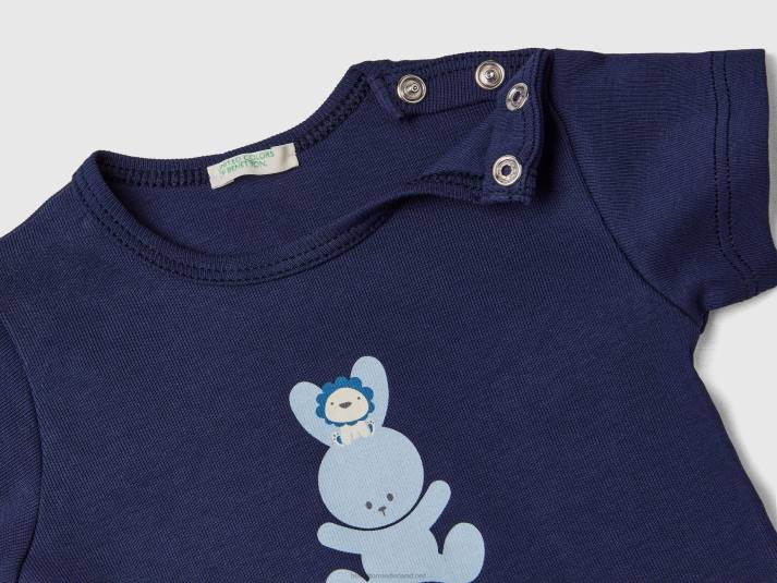 kinderen Benetton T-shirt van 100% biologisch katoen donkerblauw 4R625809