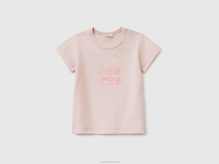 kinderen Benetton T-shirt van 100% biologisch katoen zacht roze 4R625776