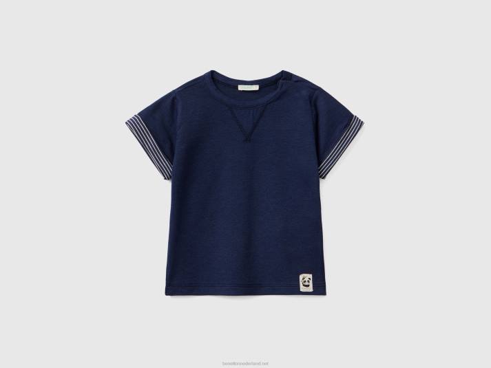 kinderen Benetton t-shirt met gestreepte revers donkerblauw 4R623136