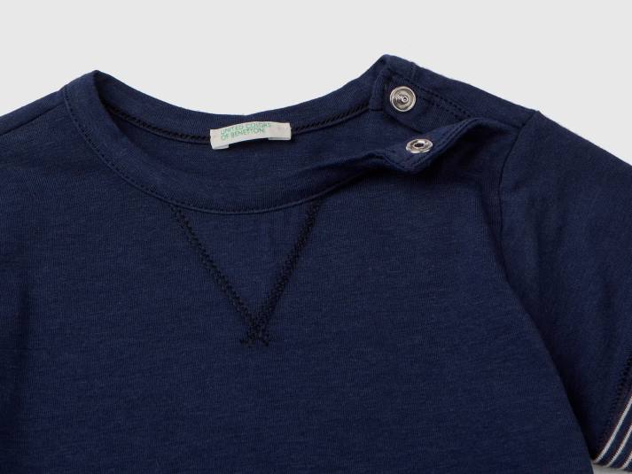 kinderen Benetton t-shirt met gestreepte revers donkerblauw 4R625808