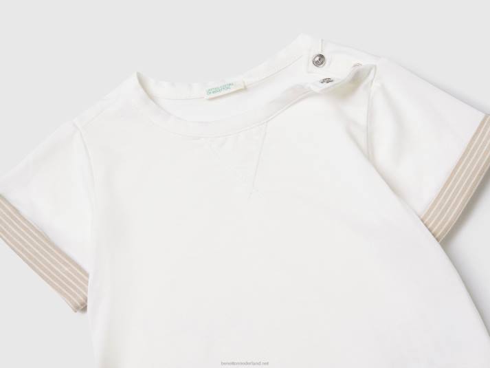 kinderen Benetton t-shirt met gestreepte revers romig wit 4R623112