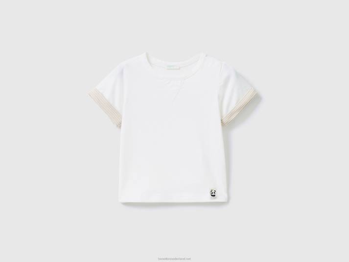 kinderen Benetton t-shirt met gestreepte revers romig wit 4R625817
