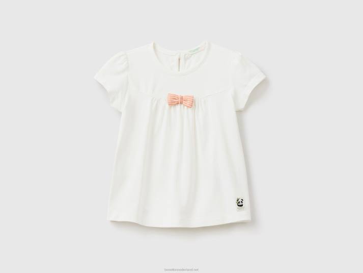 kinderen Benetton t-shirt met gestreepte strik romig wit 4R625858