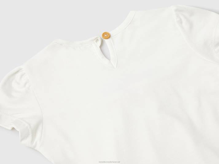 kinderen Benetton t-shirt met gestreepte strik romig wit 4R625858