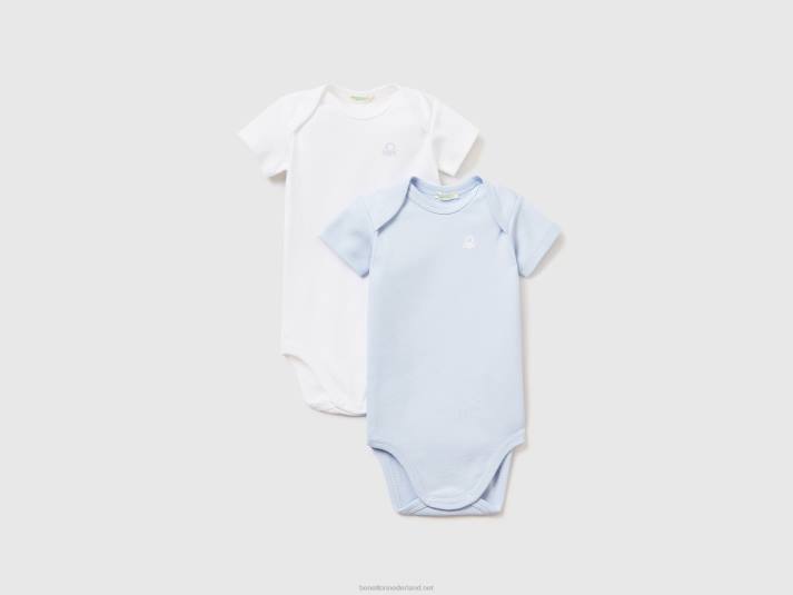 kinderen Benetton twee body's met korte mouwen van biologisch katoen hemelsblauw 4R625897