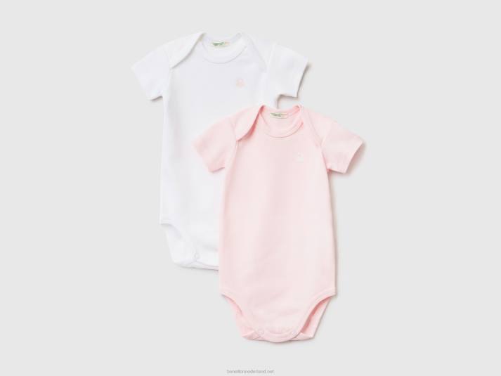 kinderen Benetton twee body's met korte mouwen van biologisch katoen zacht roze 4R625896
