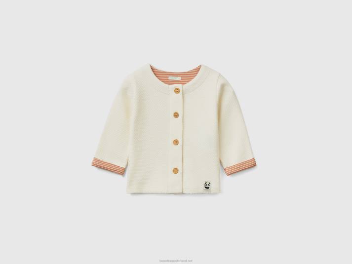 kinderen Benetton vest met jacquard breisel romig wit 4R623321