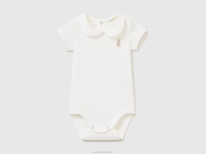 kinderen Benetton onesie met kraag van biologisch katoen romig wit 4R625883