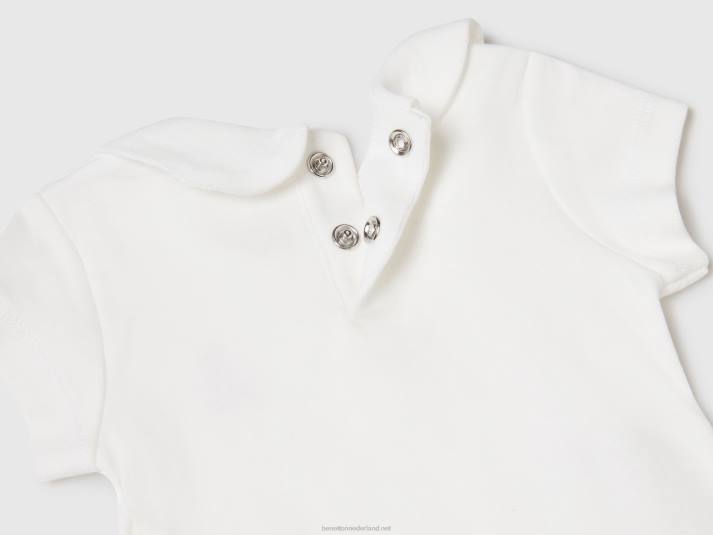 kinderen Benetton onesie met kraag van biologisch katoen romig wit 4R625883