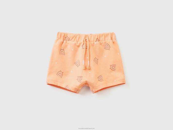 kinderen Benetton gedessineerde short van zuivere katoen Zalm 4R623238