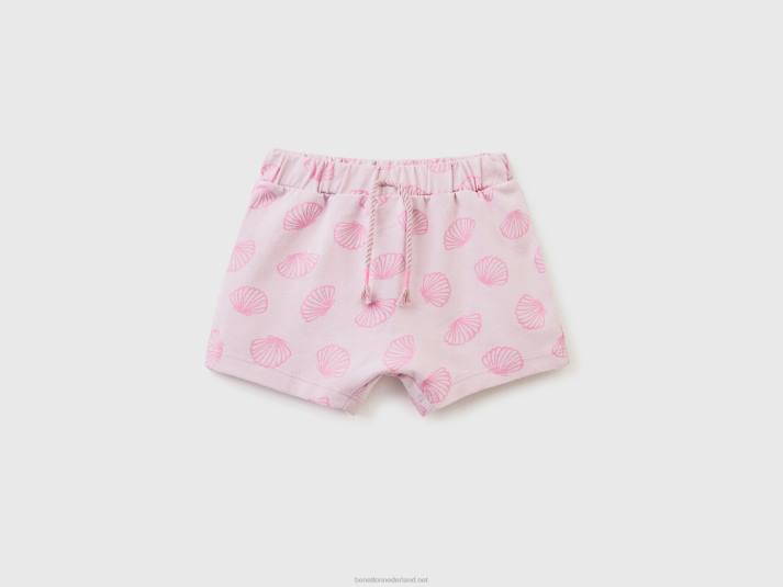 kinderen Benetton gedessineerde short van zuivere katoen zacht roze 4R623246