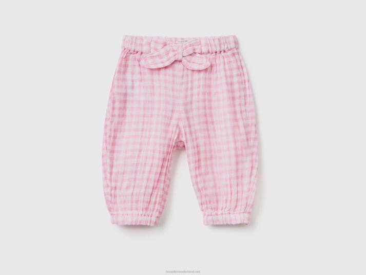 kinderen Benetton vichy broek met strik wit 4R623244