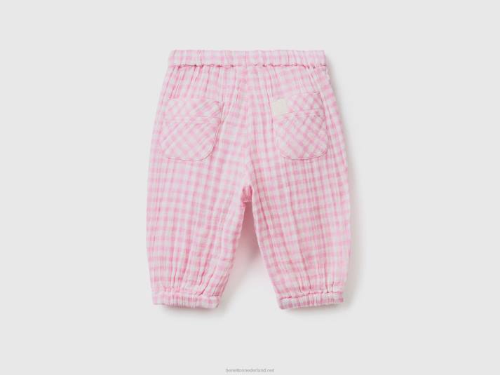 kinderen Benetton vichy broek met strik wit 4R623244