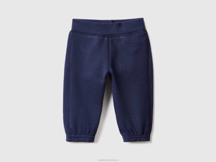 kinderen Benetton zachte joggingbroek met borduursel donkerblauw 4R623263