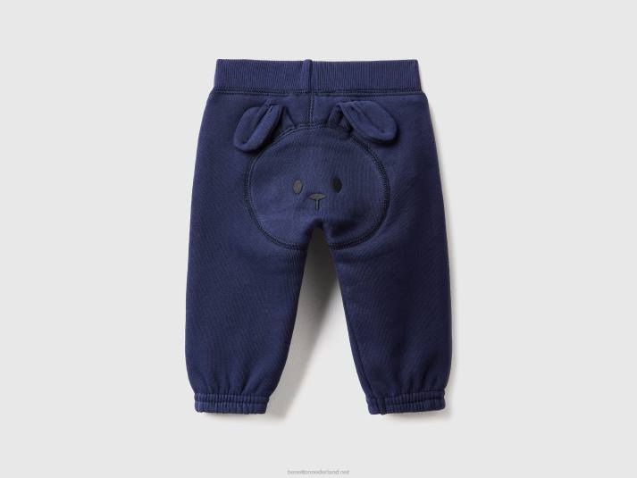 kinderen Benetton zachte joggingbroek met borduursel donkerblauw 4R625905