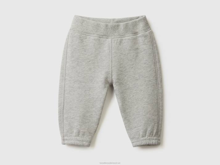kinderen Benetton zachte joggingbroek met borduursel lichtgrijs 4R623259