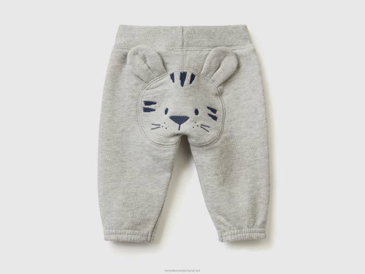 kinderen Benetton zachte joggingbroek met borduursel lichtgrijs 4R623259