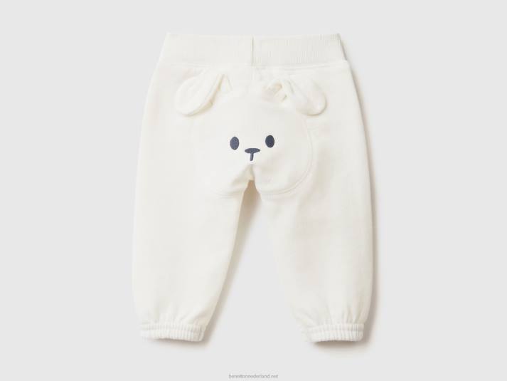 kinderen Benetton zachte joggingbroek met borduursel romig wit 4R623225