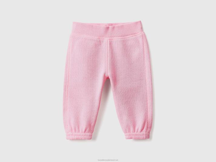 kinderen Benetton zachte joggingbroek met borduursel roze 4R623240