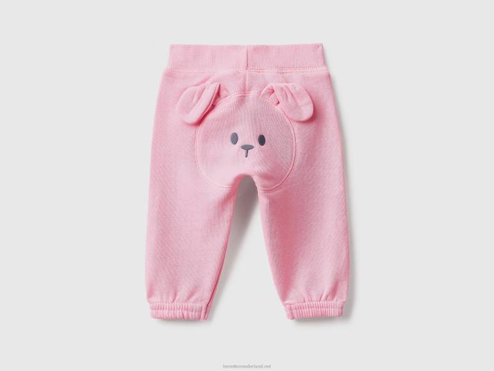 kinderen Benetton zachte joggingbroek met borduursel roze 4R623240