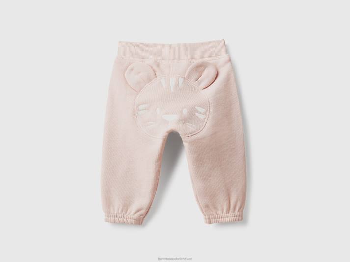 kinderen Benetton zachte joggingbroek met borduursel zacht roze 4R625940
