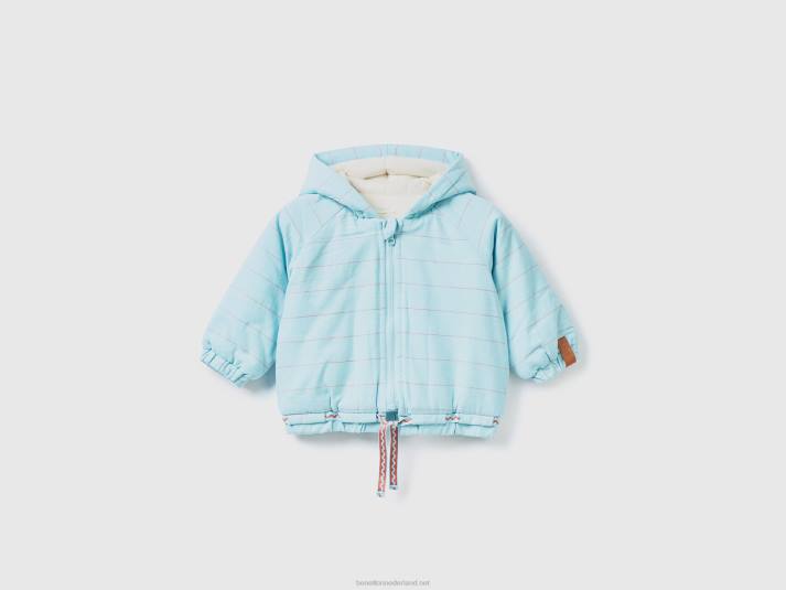kinderen Benetton gestreept jack met capuchon lichtblauw 4R623070