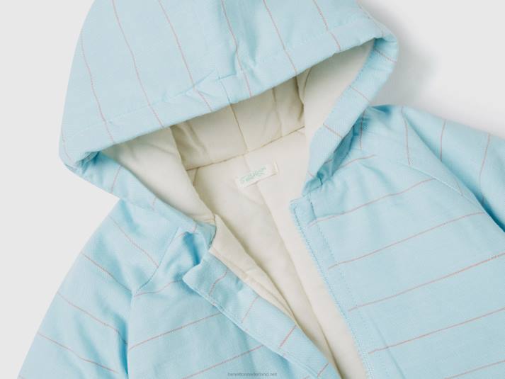 kinderen Benetton gestreept jack met capuchon lichtblauw 4R623070