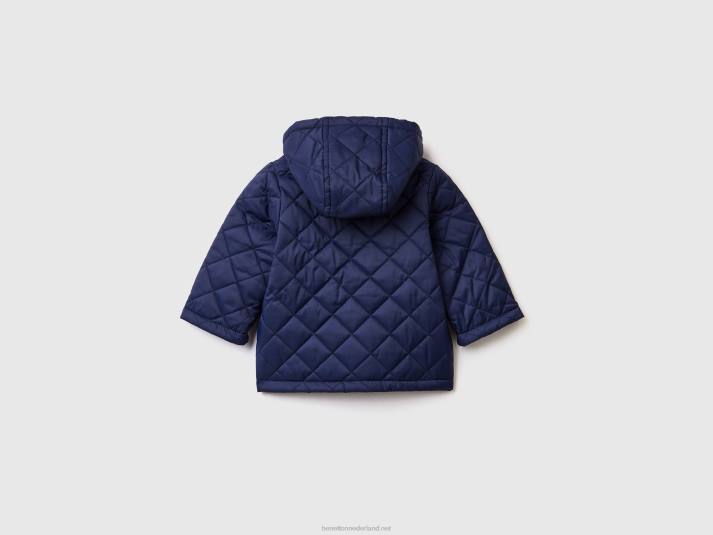 kinderen Benetton gewatteerde jas met capuchon donkerblauw 4R625742
