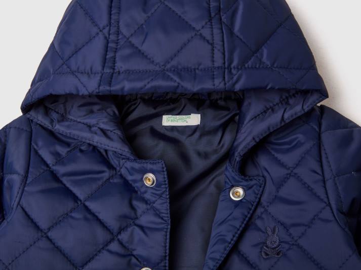 kinderen Benetton gewatteerde jas met capuchon donkerblauw 4R625742