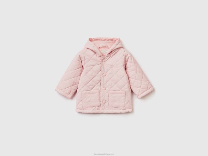 kinderen Benetton gewatteerde jas met capuchon zacht roze 4R623077