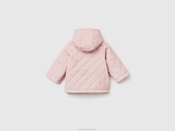 kinderen Benetton gewatteerde jas met capuchon zacht roze 4R623077