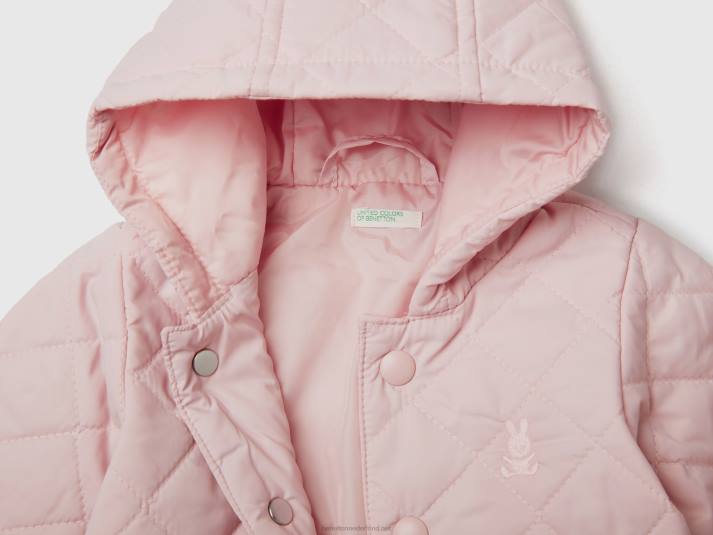 kinderen Benetton gewatteerde jas met capuchon zacht roze 4R625741