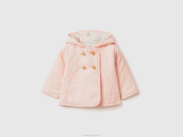 kinderen Benetton lichte jas met capuchon zacht roze 4R625736
