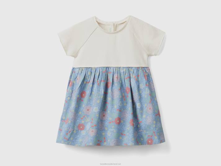 kinderen Benetton jurk met bloemen van duurzame viscose luchtmacht blauw 4R623288