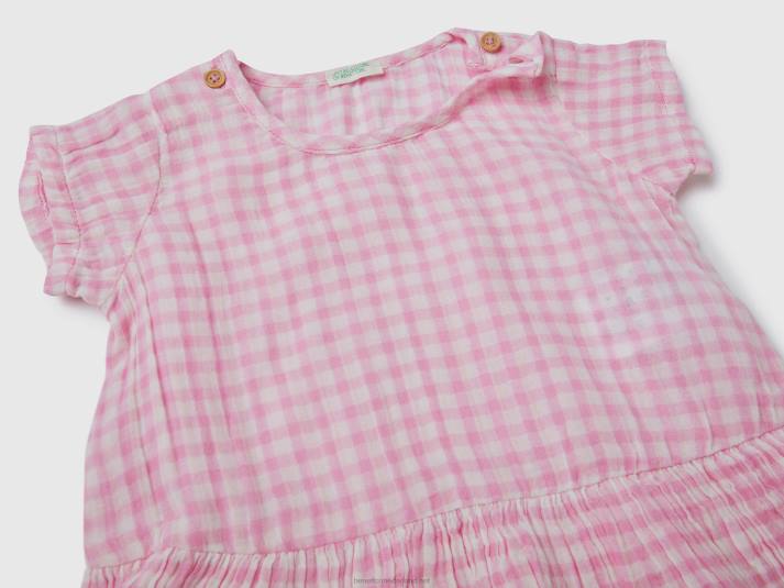 kinderen Benetton vichy jurk van zuiver katoen wit 4R623285