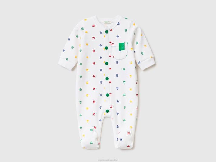 kinderen Benetton Onesie met patroon van biologisch katoen wit 4R623294