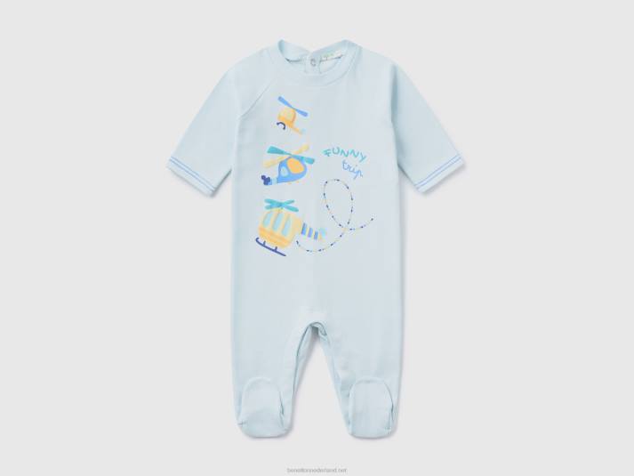 kinderen Benetton lange onesie van puur biologisch katoen lichtblauw 4R623178