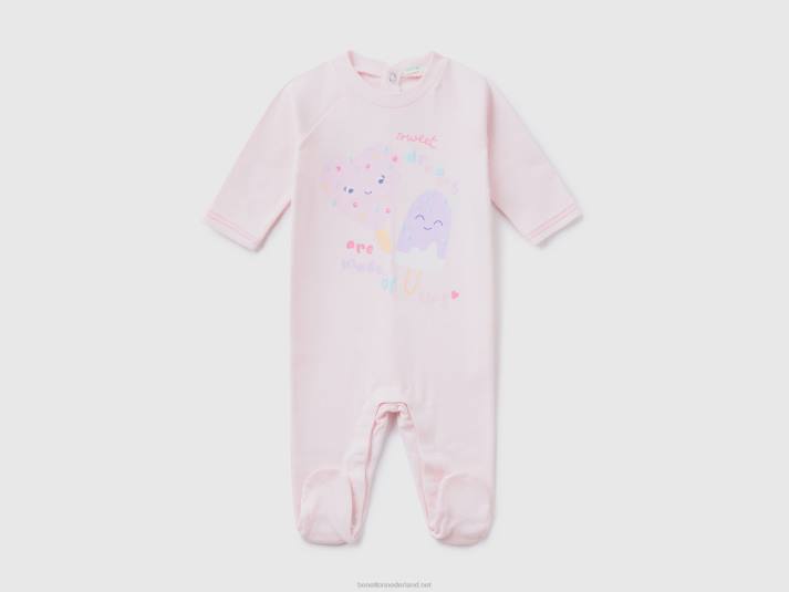 kinderen Benetton lange onesie van puur biologisch katoen pastelroze 4R623174