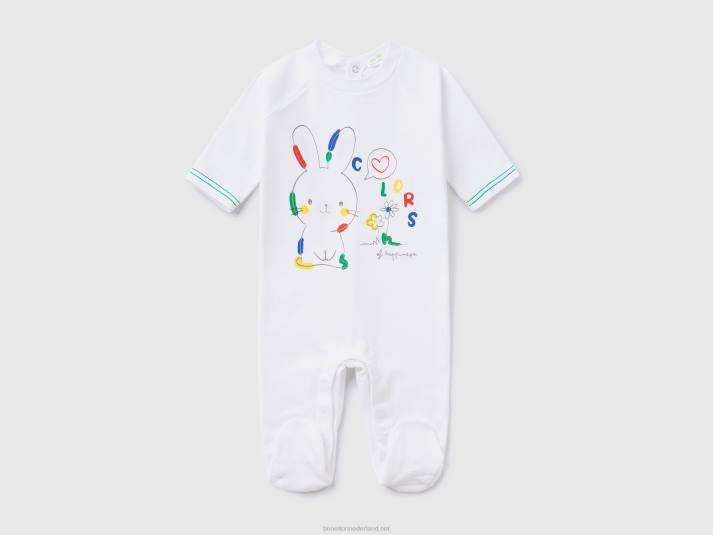kinderen Benetton lange onesie van puur biologisch katoen wit 4R623198