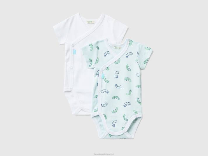kinderen Benetton twee body's met korte mouwen van biologisch katoen hemelsblauw 4R623195