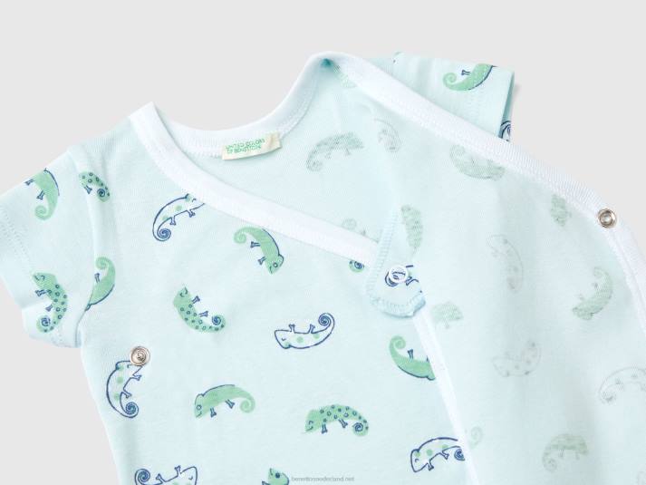 kinderen Benetton twee body's met korte mouwen van biologisch katoen hemelsblauw 4R623195